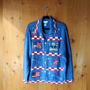 K.B. Collections Vtg Fouth Of July Blue Red & White Knit Cardigan Sweater